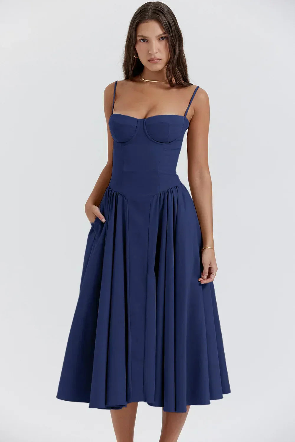 Daisy | Sleeveless midi dress with corset cut
