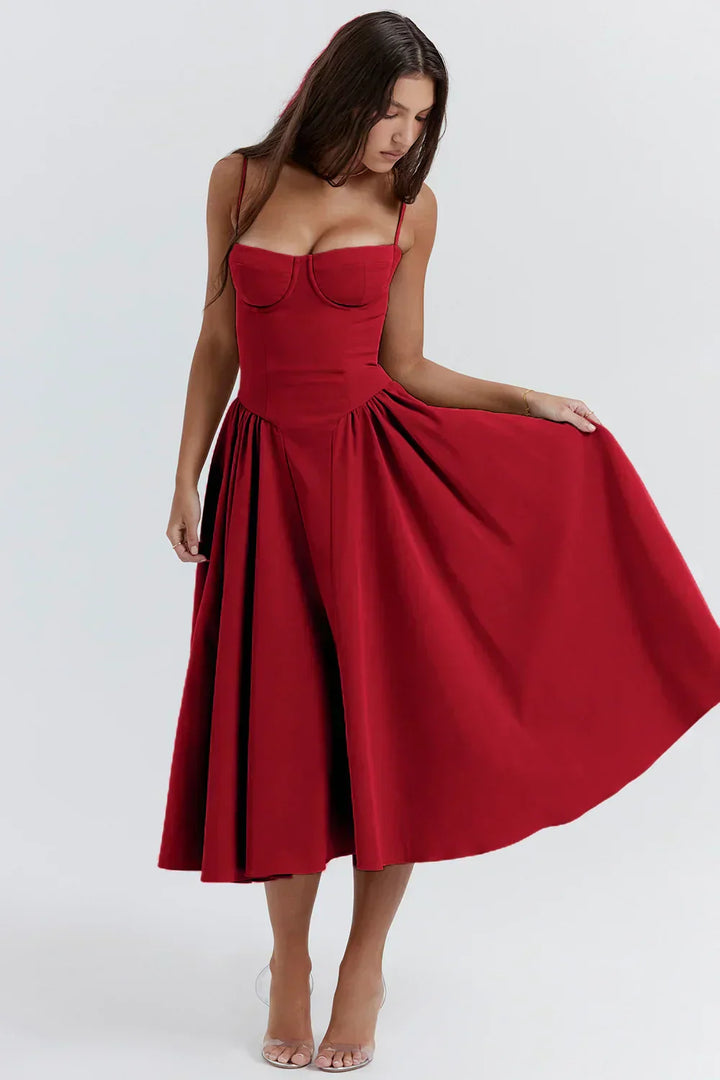 Daisy | Sleeveless midi dress with corset cut