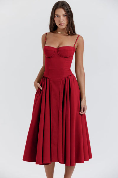 Daisy | Sleeveless midi dress with corset cut