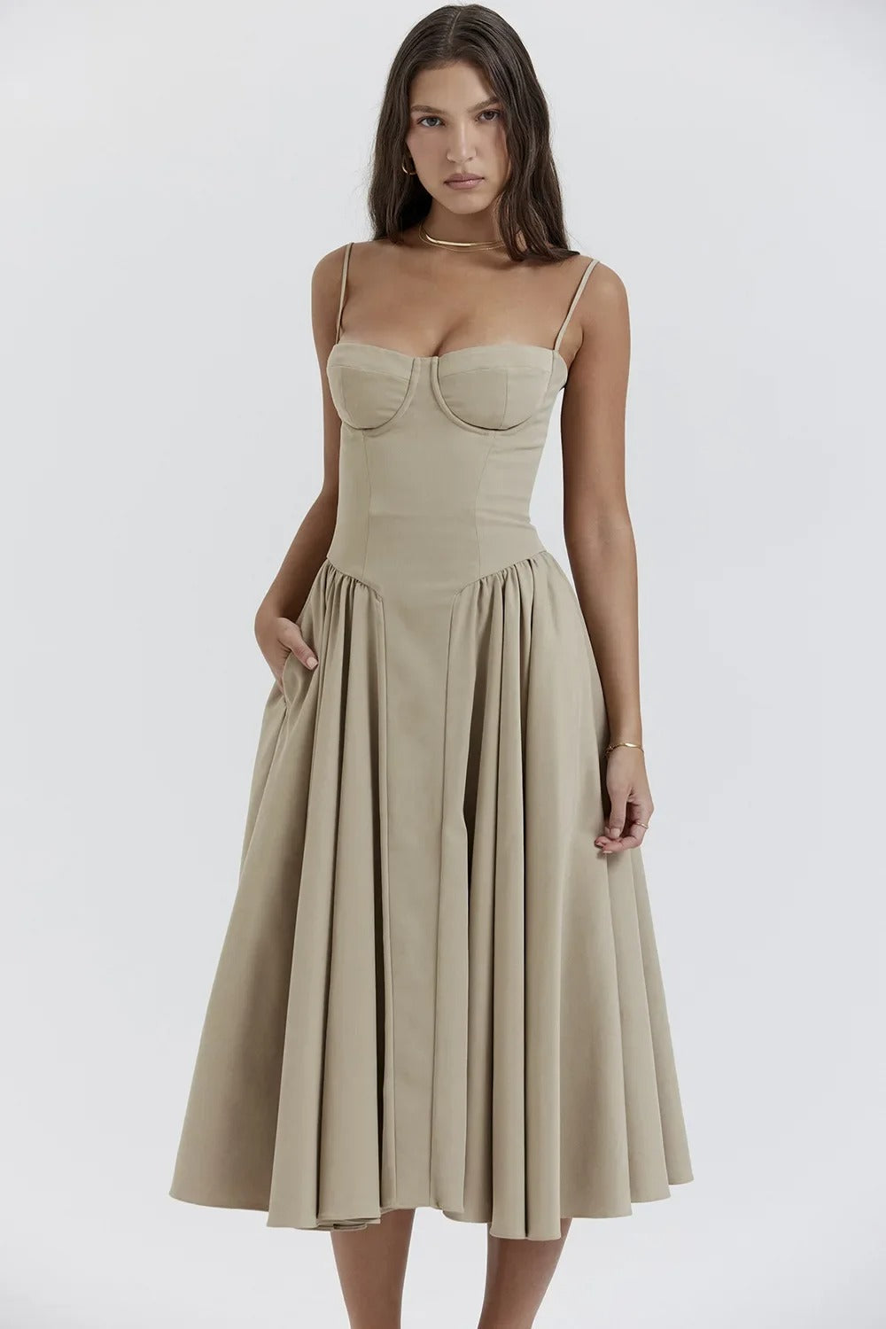 Daisy | Sleeveless midi dress with corset cut