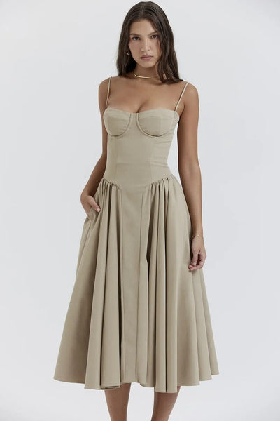 Daisy | Sleeveless midi dress with corset cut