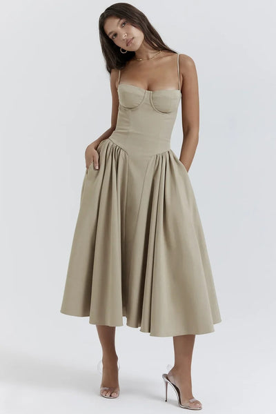 Daisy | Sleeveless midi dress with corset cut