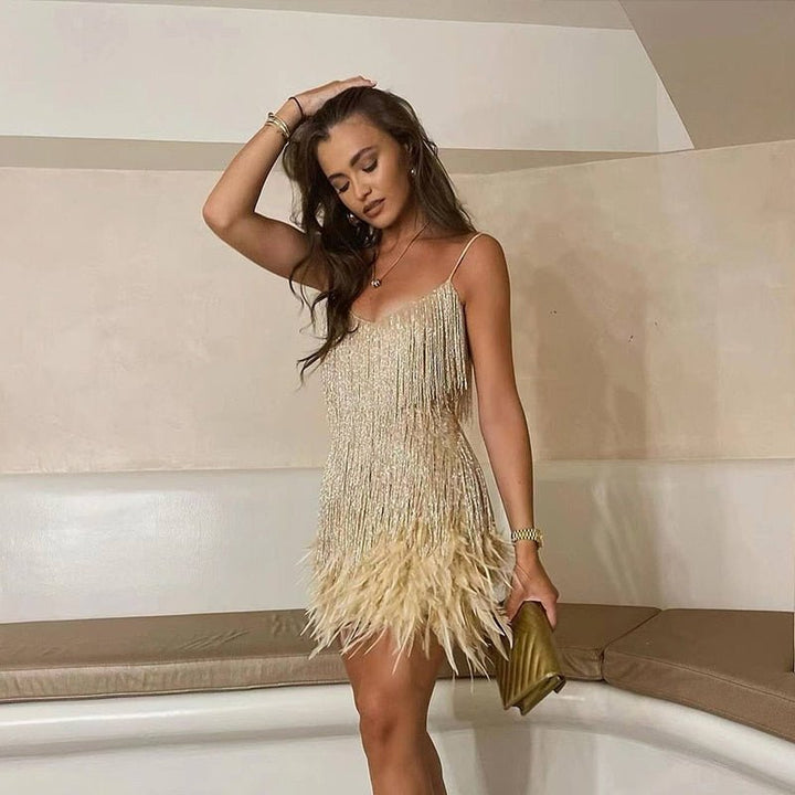 Brielle | Elegant mini dress with feathers