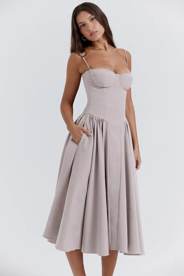 Daisy | Sleeveless midi dress with corset cut