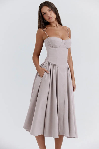 Daisy | Sleeveless midi dress with corset cut