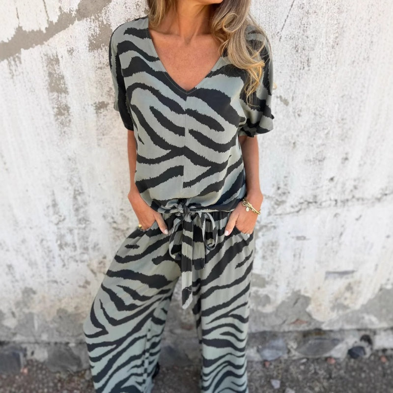 Enola | V-neck zebra print 2-piece set