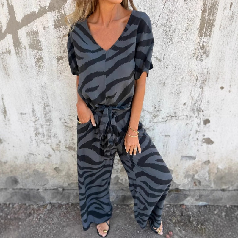 Enola | V-neck zebra print 2-piece set